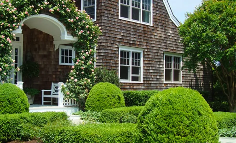 Suburban house rental exterior landscaping